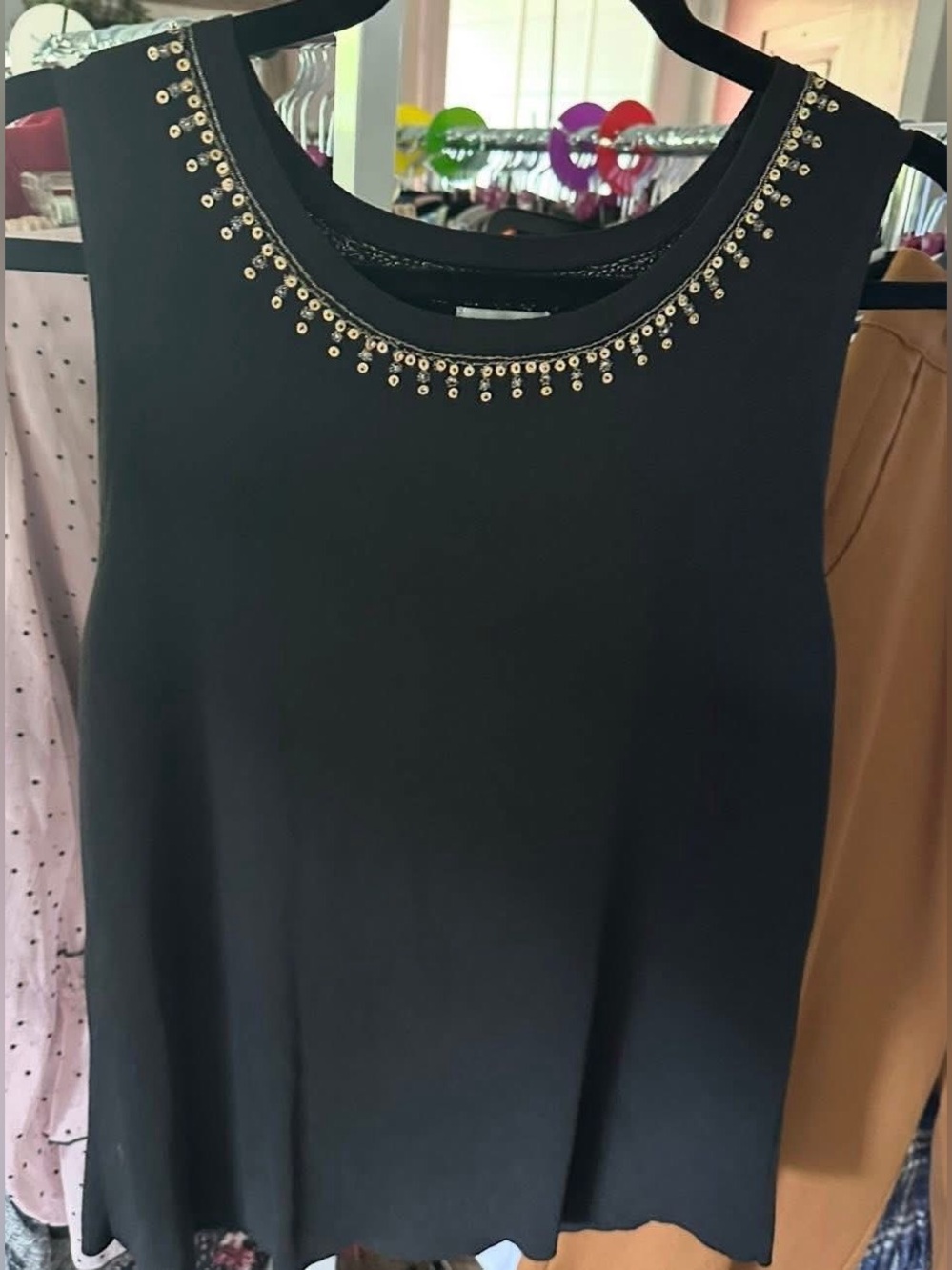 Chico’s sz 2 L black sleeveless top gold sequin embellishment